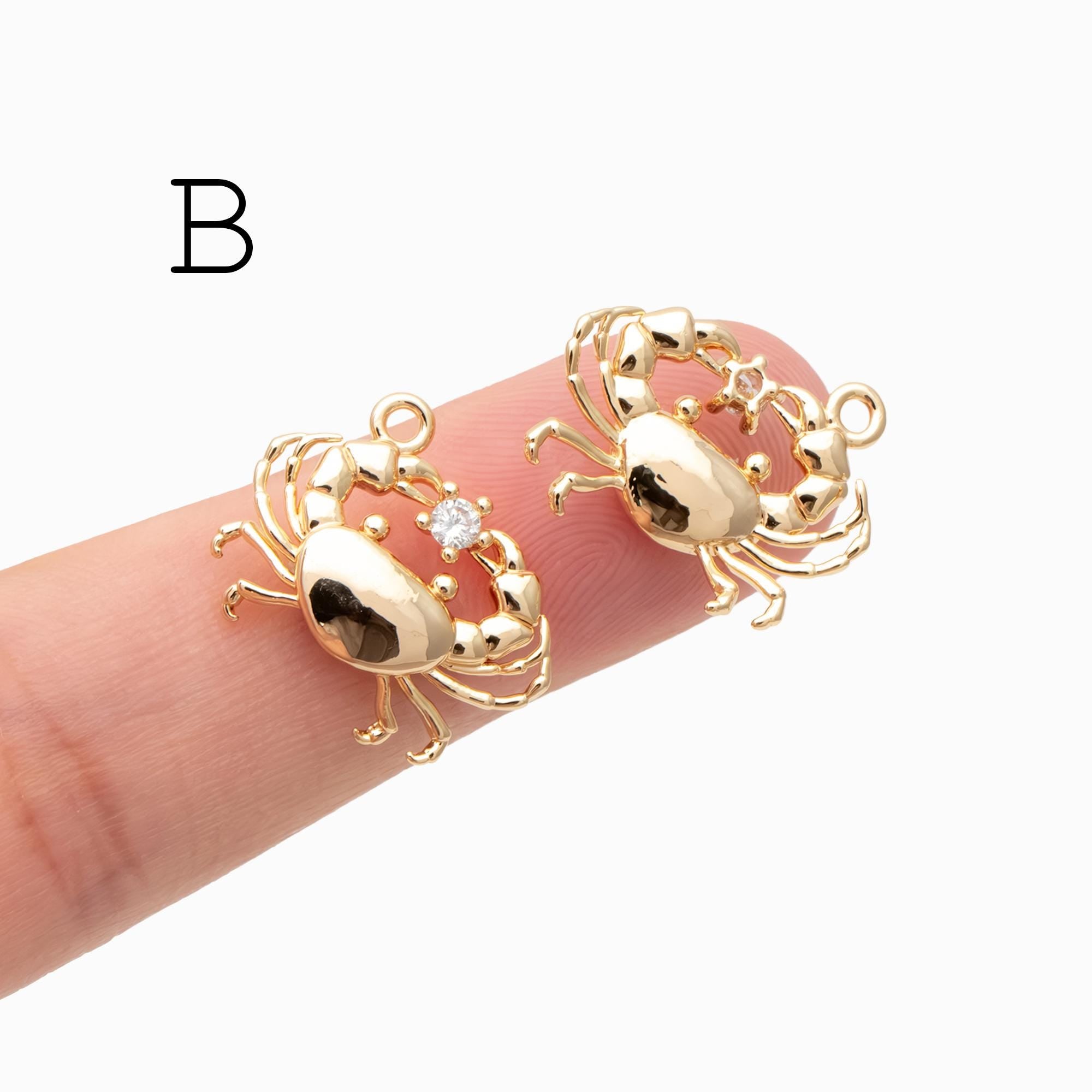 4pcs Gold/ Silver Tone Crab Claw Charms, Crab Charms, 18K Gold/ Rhodium plated Brass, Dainty Beach Jewelry (GB-4601)